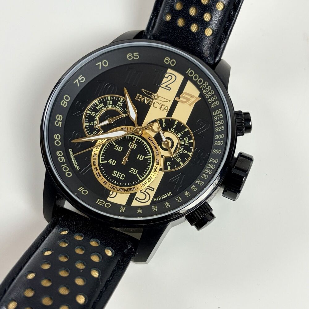 Invicta S1 Rally Chronograph Black Gold Dial Men's Watch 19289 New Battery 48mm